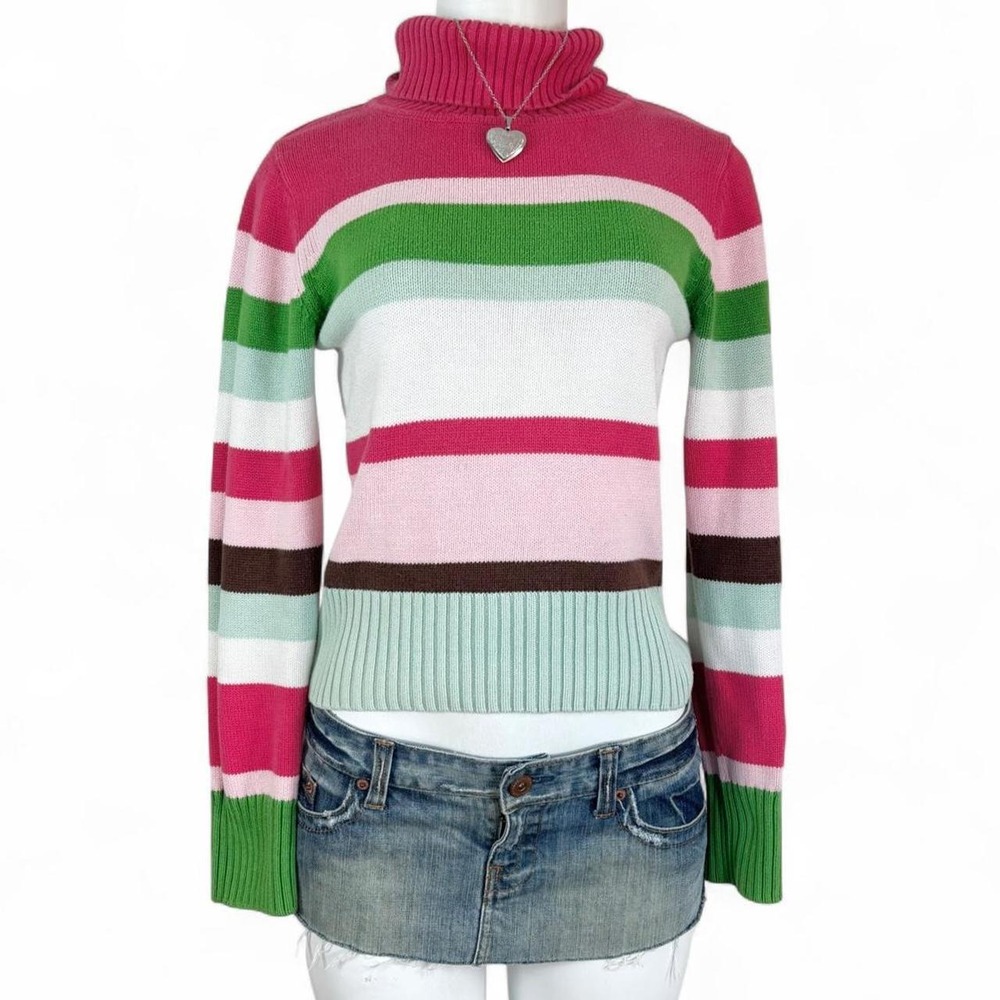 y2k pink striped turtleneck sweater colorful knit 2000s